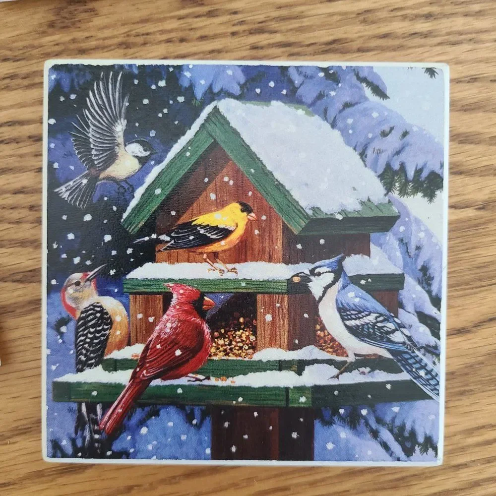 Set Of Four Ceramic Tile Coasters Artwork 